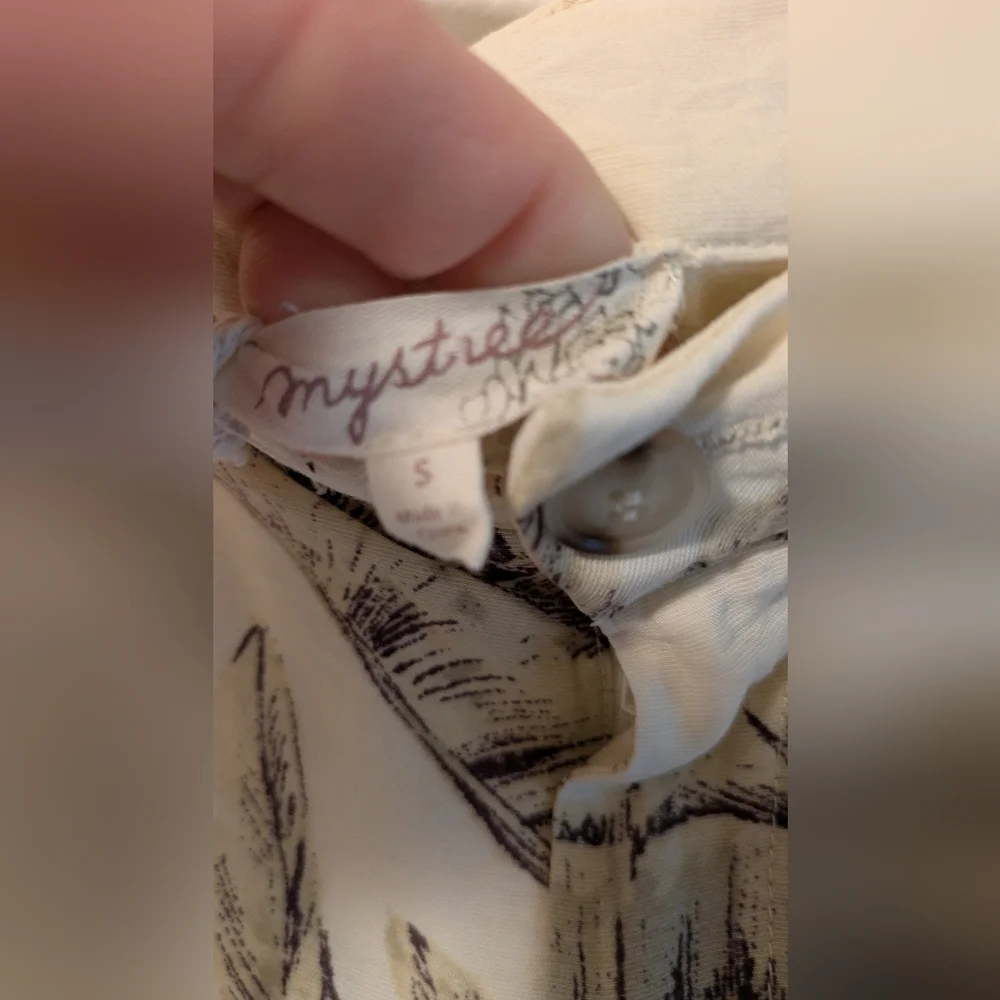 Mystree Cream and Brown Leaf Print Pants - Picture 4 of 5